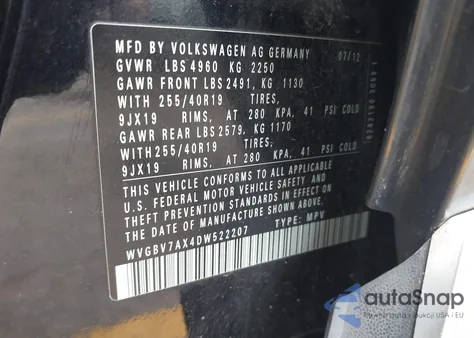2013 Volkswagen Tiguan Sel from USA, damaged, VIN WVGBV7AX4DW522207